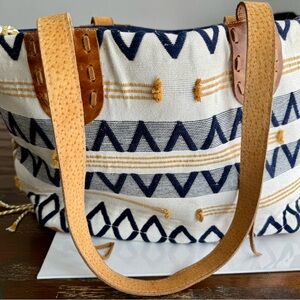 Noonday Collection Navy and Tan Geometric Tote